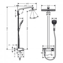 Hansgrohe Raindance Select E 360 Showerpipe 1 jet Душевая система, с верхним душем 36х19см., ручным дешем, и термостатическим смесителем, цвет: хром/белый