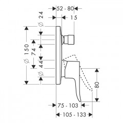 Hansgrohe Metris S Смеситель для ванны, встраиваемый, с переключателем потоков, внешняя часть, цвет: хром
