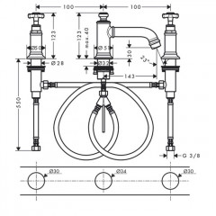 Axor Montreux смеситель для раковины, на 3 отв., цвет: никель шлифованный
