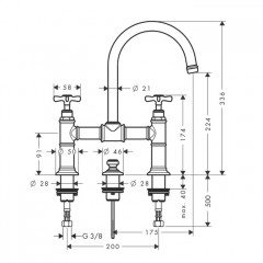 Axor Montreux, Смеситель для раковины 220,с двумя рукоятками, с донным клапаном, цвет: никель шлифованный