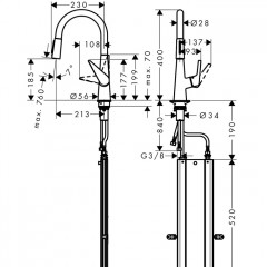 Hansgrohe Talis M51 Смеситель для кухни на 1 отв, поворотный излив: 21.3см с вытяжным душем, 2jet, h:18.5см, цвет: нержавейка