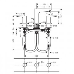 Hansgrohe Talis E Смеситель для раковины на 3 отверстия, с донным клапаном, цвет: хром