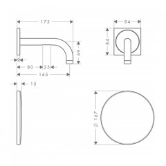 Axor Uno Встраиваемый электронный смеситель для раковины, на 1 отв., излив: 165мм, питание от сети, внешняя часть, цвет: хром