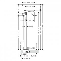 Axor Citterio E Смеситель для ванны, напольный, термостатический, с ручным душем, цвет: Шлифованное золото