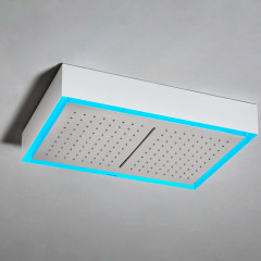 ANTONIO LUPI FUORIMETEO SLIM Верхний душ 520х350х90 мм, потолочный монтаж, с каскадом, с подсветкой, пультом и трансформ, рама белая, лейка зерк сталь