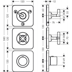Axor Citterio E Термостат 38 x 12 c 3 розетками, для 3 потребителей, скрытый монтаж, внешняя часть, цвет: хром