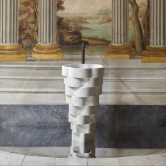 ANTONIO LUPI INTRECCIO Раковина напольная Ø475x850 мм., слив в пол, с самотёчным донным клапаном, сифоном, гибким шлангом, Marmo Carrara