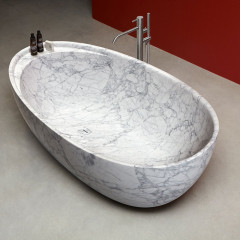 Antonio Lupi Eclipse Ванна овальная 185х95,5х53см, с нажимным д/клапаном, без слив-перелива, без сифона, мат-л : нат.камень, цвет: Marmo Carrara