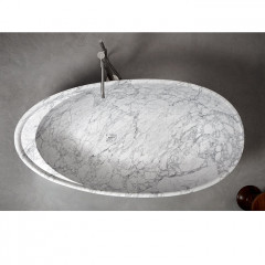 Antonio Lupi Eclipse Ванна овальная 185х95,5х53см, с нажимным д/клапаном, без слив-перелива, без сифона, мат-л : нат.камень, цвет: Marmo Carrara