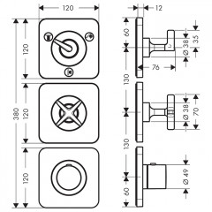 Axor Citterio E Смеситель для душа, термостатический на 3 выхода, цвет: Шлифованное золото