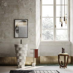 ANTONIO LUPI INTRECCIO Раковина напольная Ø475x850 мм., слив в пол, с самотёчным донным клапаном, сифоном, гибким шлангом, Marmo Carrara