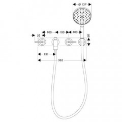 Axor Citterio, Смеситель для ванны, на 3 отверстия, с рычаговыми рукоятками и панелью, внешняя часть, цвет: хром