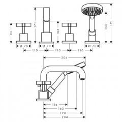 Axor Citterio смеситель для ванны, ручки крестом в щитке, на 4 отв. внешняя часть, цвет: хром