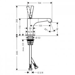Axor Citterio E, Смеситель для маленькойраковины 90, однорычажный,неперекрываемый сливнойгарнитур, цвет: хром