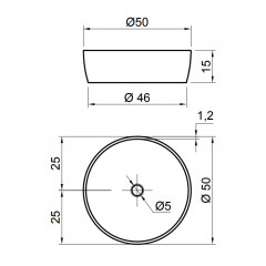 ANTONIO LUPI CATINO Раковина Ø500х150 мм., для установки на столешницу, с самотечным донным клапаном и фитингом для сифона, Flumood, цвет белый