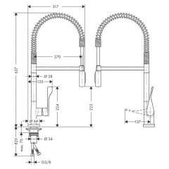 Axor Citterio Смеситель для кухни Semi-Pro, однорычажный, на 1 отв, излив: 270мм, цвет: под сталь