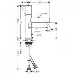 Axor Uno Смеситель для раковины 110, на 1 отв., излив 123мм, с незапираемым донным клапаном, цвет: шлифованный никель