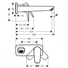 Hansgrohe Talis E Смеситель для раковины, встраиваемый, излив: 22.5см, внешняя часть, цвет: шлифованная бронза