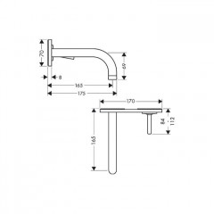 Axor Uno 2, Смеситель для раковины, однорычажный, с панелью и изливом 165 мм, СМ, внешняя часть, цвет: хром
