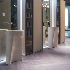 ANTONIO LUPI RILIEVO Раковина напольная 440х440х850 мм., слив в пол, с самотёчным донным клапаном (хром), сифоном и гибким шлангом, pietra Luna