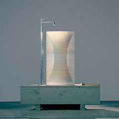 ANTONIO LUPI INTROVERSO Раковина напольная Ø450х850 мм., слив в пол, с самотёчным донным клапаном, сифоном и гибким шлангом, Marmo Carrara