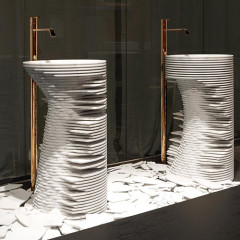 ANTONIO LUPI INTROVERSO Раковина напольная Ø450х850 мм., слив в пол, с самотёчным донным клапаном, сифоном и гибким шлангом, Marmo Carrara