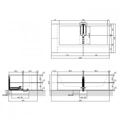 ANTONIO LUPI BIBLIO Ванна отдельностоящая 2000х1000х535 мм., левая, с открытыми нишами, с ножками и нажимным донным клапаном, Corian, цвет белый