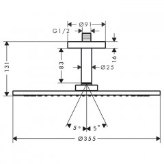 Axor ShowerSolutions Верхний душ, 350мм, 1jet, с держателем 100мм, потолочный монтаж, цвет: шлифованный никель