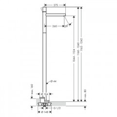 Axor Uno Смеситель для раковины напольный, на 1 отв., излив 260мм, с незапираемым донным клапаном, внешняя часть, цвет: хром