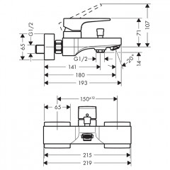 Hansgrohe Metropol Смеситель для ванны, настенный, излив: 18см, цвет: шлифованная бронза