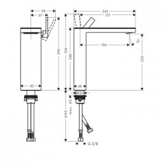 Axor MyEdition Смеситель для раковины, на 1 отв., излив 245мм, с донным клапаном, цвет: хром/черное стекло