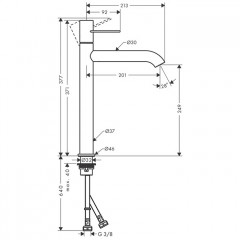 Axor Uno Смеситель для раковины 250, на 1 отв., излив 201мм, с незапираемым донным клапаном, цвет: шлифованный никель