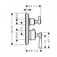 Axor Montreux Термостат с запорным вентилем, СМ, с рычаговой рукояткой, внешняя часть, цвет: полированное золото