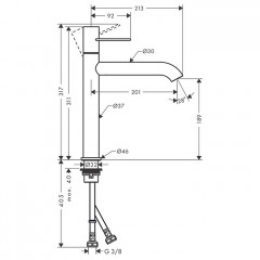 Axor Uno Смеситель для раковины 190, на 1 отв., излив 201мм, с незапираемым донным клапаном, цвет: хром
