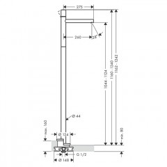 Axor Uno Смеситель для раковины напольный, на 1 отв., излив 260мм, с незапираемым донным клапаном, внешняя часть, цвет: шлифованный никель
