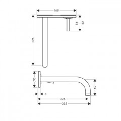 Axor Uno Встраиваемый смеситель для раковины, на 2 отв., с панелью, излив 165мм, с незапираем дон. клапаном (внешняя часть), цвет: шлифованный никель