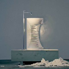 ANTONIO LUPI INTROVERSO Раковина напольная Ø450х850 мм., слив в пол, с самотёчным донным клапаном, сифоном и гибким шлангом, Marmo Carrara