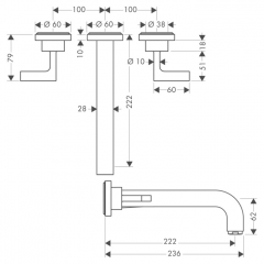 Axor Citterio Смеситель для раковины, на 3 отверстия, с рычаговыми рукоятками, розетками и изливом 162 мм, настенный монтаж, внешняя часть, цвет: хром
