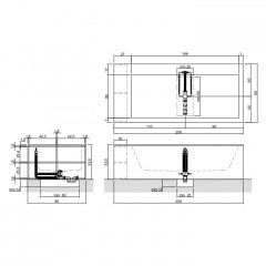 ANTONIO LUPI BIBLIO Ванна прямоугольная (4 стороны) 2000х900х535 мм., с нажимным донным клапаном, Corian, ванна белая, отделка Rovere naturale