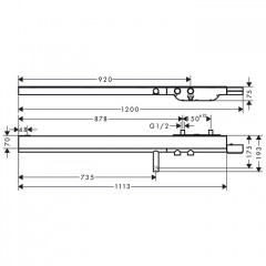 Axor Showers Настенный термостат для ванны, с полкой 1113х70мм, 2 потреб., цвет: шлифованный никель
