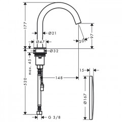 Axor Uno Смеситель для раковины 100, на 1 отв., излив: 147мм, электронный, с регулировкой температуры, питание от сети, цвет: хром