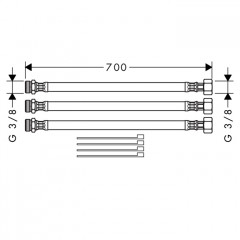 Axor Uno Набор гибких шлангов, 700мм, для смесителя на 2 отв. , цвет: хром