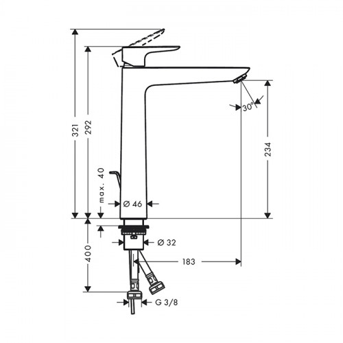 Hansgrohe Talis E Смеситель для раковины 240, на 1 отв, с донным клапаном, излив 183мм, цвет: золото