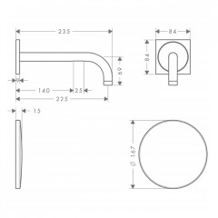 Axor Uno Встраиваемый электронный смеситель для раковины, на 1 отв., излив: 225мм, питание от сети, внешняя часть, цвет: хром