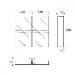 Azzurra Зеркальный шкаф - двухстворчатый с внутренними полочками 6400xh600x110 мм, открывание на 180 градусов.