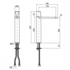 Antonio Lupi Indigo Смеситель для раковины, на 1 отв., излив: 195мм, высота: 28,5см, цвет: графит
