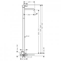 Axor Uno Смеситель для раковины напольный, на 1 отв., излив 266мм, с незапираемым донным клапаном, внешняя часть, цвет: хром