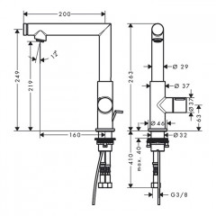 Axor Uno Смеситель для раковины 200, на 1 отв., излив 160мм, с донным клапаном, цвет: шлифованный никель