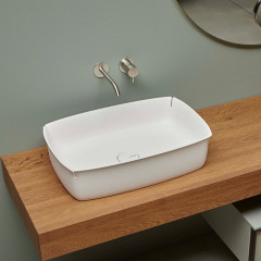 Antonio Lupi Bloom Раковина накладная 40х60,2см, без отв под смес, без перелива, с д/клапаном (хром), мат-л: Flumood, цвет: белый