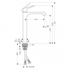 Axor Citterio M, Смеситель для раковины в форме таза 250, однорычажный, неперекрываемый сливной гарнитур, цвет: хром